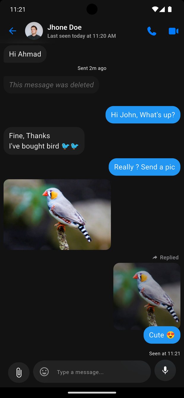 Carrier Messaging in-chat view with media, voice and video calls — HiCloud