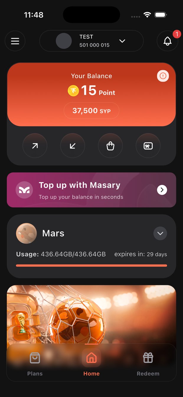 HiCloud subscriber self-care app — balance, data usage and top-up